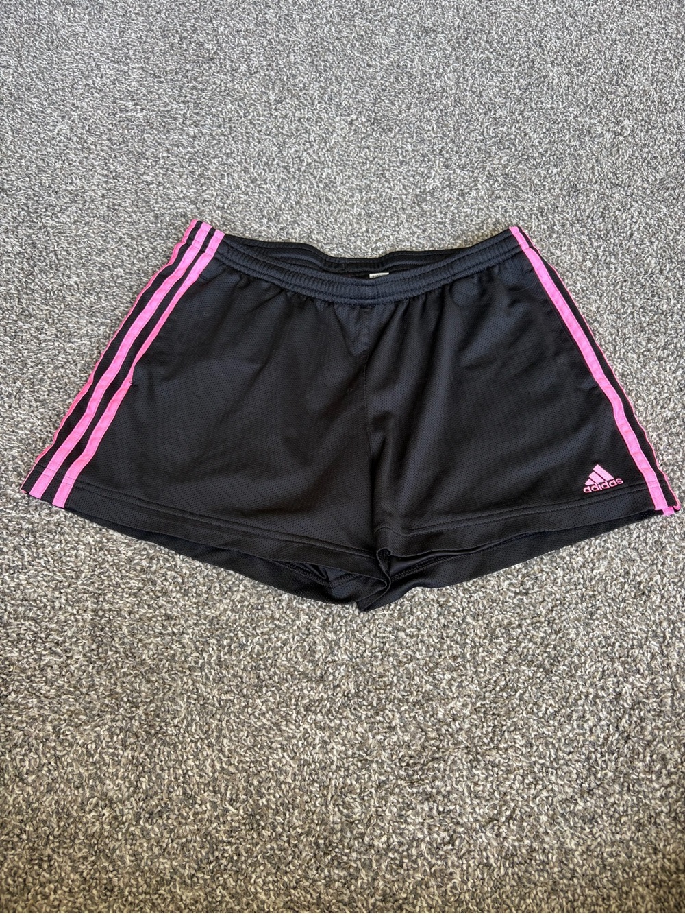 adidas Black Athletic Shorts with Pink Side Stripes